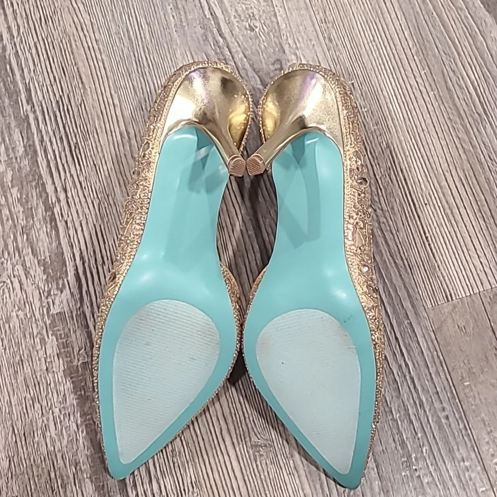 Betsy Johnson Chic Light Gold Rhinestone Evening Pumps Size 10 - Picture 7 of 7
